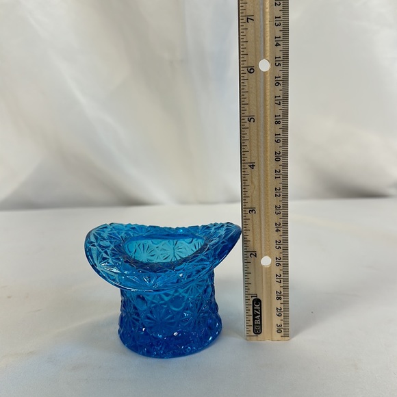 Vtg Fenton Glass Aqua Blue Fancy Cut Glass Top Hat Toothpick/Votive/Matches - Picture 11 of 13
